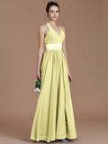 A-Line/Princess Halter Sleeveless Sash/Ribbon/Belt Floor-Length Chiffon Bridesmaid Dresses TPP0005410