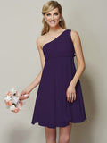 A-Line/Princess One-Shoulder Sleeveless Sash/Ribbon/Belt Short Chiffon Bridesmaid Dresses TPP0005335