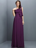 A-Line/Princess One-Shoulder Ruffles Sleeveless Long Chiffon Bridesmaid Dresses TPP0005609