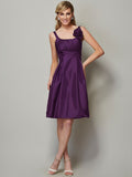 A-Line/Princess Straps Sleeveless Pleats Short Taffeta Bridesmaid Dresses TPP0005769