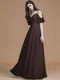 A-Line/Princess Spaghetti Straps Sleeveless Floor-Length Ruffles Chiffon Bridesmaid Dresses TPP0005400