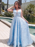 A-Line/Princess Lace Applique V-neck Sleeveless Floor-Length Dresses TPP0004761