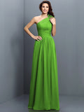 A-Line/Princess One-Shoulder Pleats Sleeveless Long Chiffon Bridesmaid Dresses TPP0005017