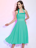 A-Line/Princess Halter Sleeveless Pleats Short Chiffon Bridesmaid Dresses TPP0005106