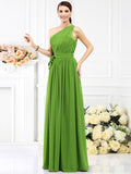 A-Line/Princess One-Shoulder Sash/Ribbon/Belt Sleeveless Long Chiffon Bridesmaid Dresses TPP0005345