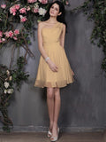 A-Line/Princess One-Shoulder Sleeveless Pleats Short Chiffon Bridesmaid Dresses TPP0005719