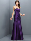 A-Line/Princess Strapless Ruched Sleeveless Long Satin Bridesmaid Dresses TPP0005407