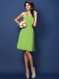 A-Line/Princess Halter Pleats Bowknot Sleeveless Short Chiffon Bridesmaid Dresses TPP0005822