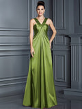 A-Line/Princess Straps Sleeveless Long Elastic Woven Satin Bridesmaid Dresses TPP0005223