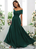 A-Line/Princess Chiffon Ruched Off-the-Shoulder Sleeveless Floor-Length Bridesmaid Dresses TPP0004920