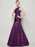 A-Line/Princess One-Shoulder Sleeveless Pleats Long Taffeta Bridesmaid Dresses TPP0005085