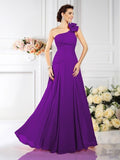 A-Line/Princess One-Shoulder Pleats Sleeveless Long Chiffon Bridesmaid Dresses TPP0005496