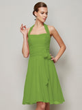 A-Line/Princess Halter Sleeveless Pleats Bowknot Short Chiffon Bridesmaid Dresses TPP0005094