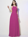 A-Line/Princess Bateau Sleeveless Pleats Long Chiffon Bridesmaid Dresses TPP0005088