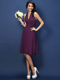 A-Line/Princess Halter Hand-Made Flower Sleeveless Short Chiffon Bridesmaid Dresses TPP0005668