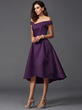 A-Line/Princess Off-the-Shoulder Sleeveless High Low Satin Bridesmaid Dresses TPP0005211