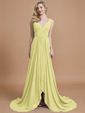 A-Line/Princess Sleeveless V-neck Chiffon Sweep/Brush Train Bridesmaid Dresses TPP0005308