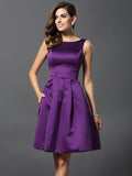 A-Line/Princess Scoop Sleeveless Short Satin Bridesmaid Dresses TPP0005459