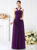 A-Line/Princess Straps Pleats Sleeveless Long Chiffon Bridesmaid Dresses TPP0005478