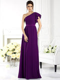 A-Line/Princess One-Shoulder Ruffles Sleeveless Long Chiffon Bridesmaid Dresses TPP0005058