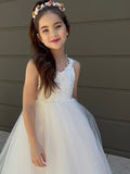 A-Line/Princess Tulle Bowknot Sweetheart Sleeveless Floor-Length Flower Girl Dresses TPP0007458