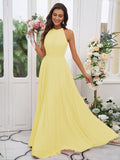 A-Line/Princess Chiffon Ruffles Halter Sleeveless Floor-Length Bridesmaid Dresses TPP0004922