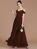 A-Line/Princess Off-the-Shoulder Sleeveless Ruched Floor-Length Chiffon Bridesmaid Dresses TPP0005174