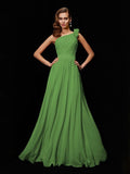 A-Line/Princess One-Shoulder Sleeveless Hand-Made Flower Long Chiffon Bridesmaid Dresses TPP0005084