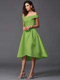 A-Line/Princess Off-the-Shoulder Sleeveless High Low Satin Bridesmaid Dresses TPP0005211