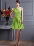 A-Line/Princess One-Shoulder Sleeveless Pleats Short Chiffon Bridesmaid Dresses TPP0005105