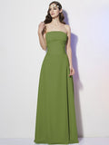 A-Line/Princess Strapless Sleeveless Pleats Long Chiffon Bridesmaid Dresses TPP0005257