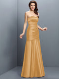 A-Line/Princess Strapless Ruched Sleeveless Long Satin Bridesmaid Dresses TPP0005407