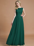 A-Line/Princess Scoop Sleeveless Floor-Length Chiffon Bridesmaid Dresses TPP0005421