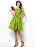 A-Line/Princess Bateau Pleats Sleeveless Short Taffeta Bridesmaid Dresses TPP0005452