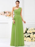 A-Line/Princess One-Shoulder Pleats Sleeveless Long Chiffon Bridesmaid Dresses TPP0005059