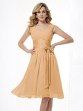 A-Line/Princess Straps Sleeveless Pleats Short Chiffon Bridesmaid Dresses TPP0005096