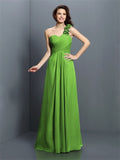 A-Line/Princess One-Shoulder Hand-Made Flower Sleeveless Long Chiffon Bridesmaid Dresses TPP0005570