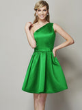 A-Line/Princess One-Shoulder Sleeveless Short Satin Bridesmaid Dresses TPP0005583