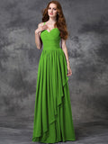 A-line/Princess Spaghetti Straps Sleeveless Long Ruffles Chiffon Bridesmaid Dresses TPP0005431