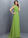 A-Line/Princess Bateau Hand-Made Flower Sleeveless Long Chiffon Bridesmaid Dresses TPP0005638