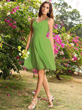 A-Line/Princess Straps Ruched Sleeveless Short Chiffon Bridesmaid Dresses TPP0005032