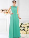 A-Line/Princess Bateau Beading Sleeveless Long Chiffon Bridesmaid Dresses TPP0005545