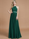 A-Line/Princess Halter Sleeveless Ruched Floor-Length Chiffon Bridesmaid Dresses TPP0005700