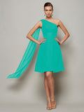 A-Line/Princess One-Shoulder Sleeveless Pleats Short Chiffon Bridesmaid Dresses TPP0005095