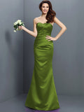 Trumpet/Mermaid Strapless Pleats Sleeveless Long Satin Bridesmaid Dresses TPP0005027