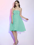 A-Line/Princess Strapless Sleeveless Hand-Made Flower Short Net Bridesmaid Dresses TPP0005221