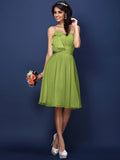 A-Line/Princess Strapless Hand-Made Flower Pleats Sleeveless Short Chiffon Bridesmaid Dresses TPP0005664