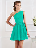 A-Line/Princess Pleats One-Shoulder Sleeveless Short Chiffon Bridesmaid Dresses TPP0005024