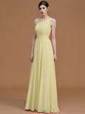 A-Line/Princess One-Shoulder Sleeveless Floor-Length Ruched Chiffon Bridesmaid Dresses TPP0005701