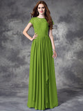 A-line/Princess Bateau Lace Sleeveless Long Chiffon Bridesmaid Dresses TPP0005036